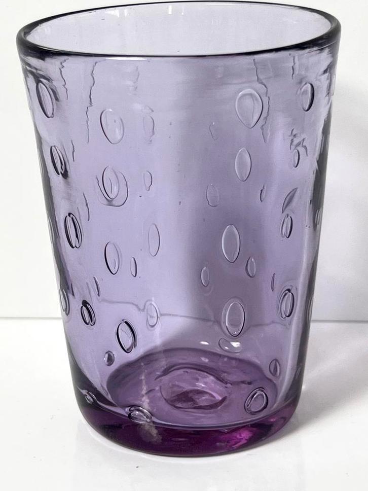 Vintage handgeblazen paars glas met bubbeldecor jaren ‘60‘70, Verzamelen, Retro, Huis en Inrichting, Ophalen