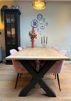 Tafel • eettafel • massief teak • 220x100cm • stalen X poten, Huis en Inrichting, Ophalen, 200 cm of meer, 50 tot 100 cm, Zo goed als nieuw