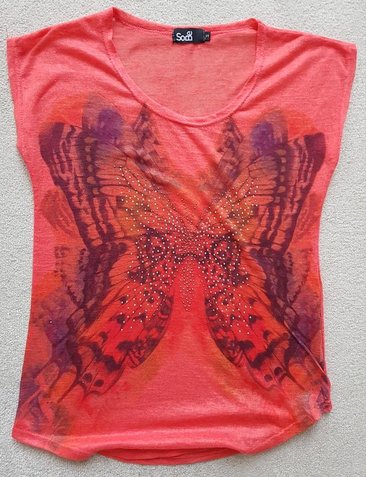 T-shirt neon oranje maat s vlinder tshirt butterfly shirt, Kleding | Dames, T-shirts, Zo goed als nieuw, Maat 36 (S), Oranje, Korte mouw