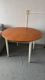 Houten vintage ronde eettafel, Ophalen, Gebruikt, 100 tot 150 cm, Rond