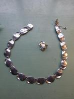 Modernist Scandinavische Zilveren Collier + Ring Blad-motief, Sieraden, Tassen en Uiterlijk, Verzenden, Zilver, Ketting