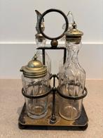 Antiek verzilverde olijfolie- en azijnflesset, Ophalen of Verzenden