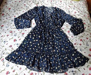 Blauw met beige (panter) vlekjes Kilky Paris jurkje maat S/M beschikbaar voor biedingen