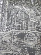 Tekening Delft Scratch art vrouwenregt delft, Antiek en Kunst, Kunst | Etsen en Gravures, Ophalen