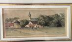 Oude lithoprent van Huizen, Antiek en Kunst, Kunst | Litho's en Zeefdrukken, Ophalen of Verzenden