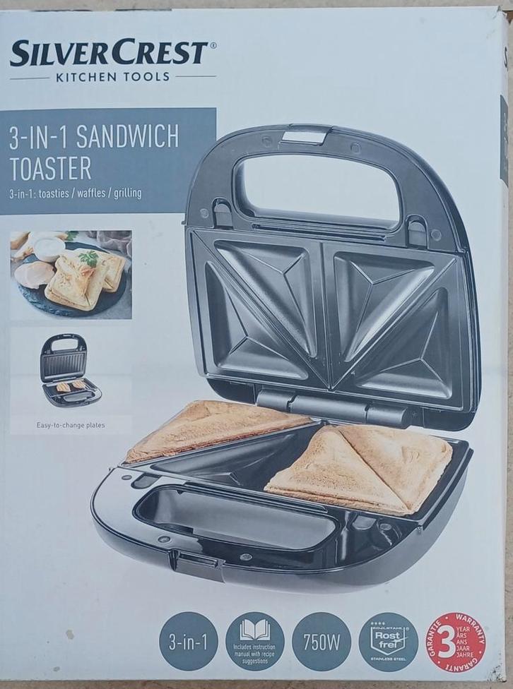 SilverCrest 3-in-1 Sandwich Toaster - Nieuw!, Witgoed en Apparatuur, Contactgrills, Nieuw, Uitneembare platen, Vaatmachinebestendige platen