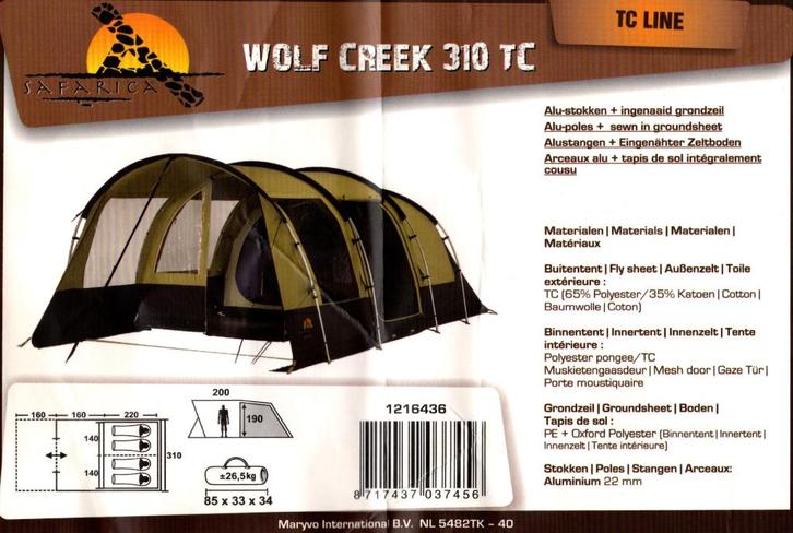 Safarica Wolf Creek 310 TC tent, Caravans en Kamperen, Tenten, tot en met 4, Zo goed als nieuw, Ophalen
