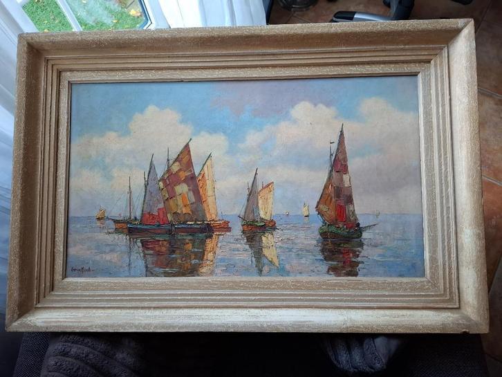 Olieverf schilderij met zeilboten – Enrico Micelli, Antiek en Kunst, Kunst | Schilderijen | Klassiek, Ophalen