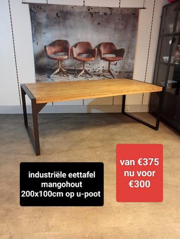Nieuwe industriële eettafel mangohout 200x100cm nu voor €300 beschikbaar voor biedingen