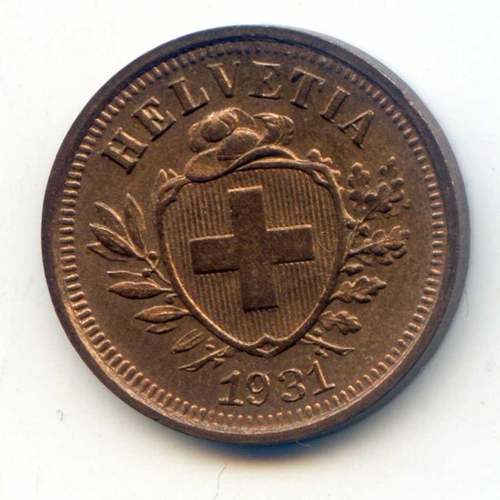 Zwitserland 1 Rappen 1931 UNC Minimaal verkleurd, Postzegels en Munten, Munten | Europa | Niet-Euromunten, Overige landen, Ophalen of Verzenden