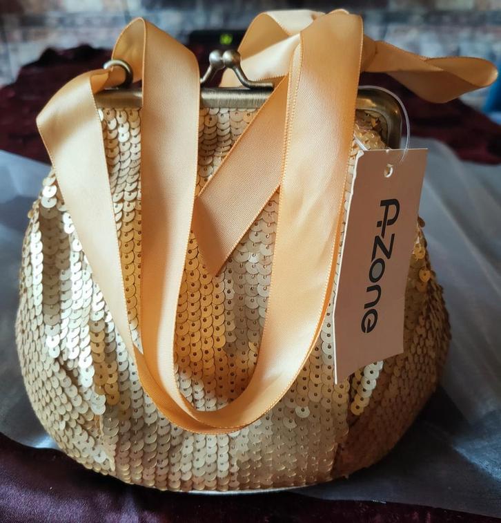 Handtasje met goudkleurige pailletten, Sieraden, Tassen en Uiterlijk, Uiterlijk | Parfum, Zo goed als nieuw, Ophalen of Verzenden