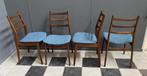 60 jaren 4 CASALA teak eetkamer stoelen nieuwe blauwe stof, Huis en Inrichting, Stoelen, Ophalen, Hout, Blauw, Vintage