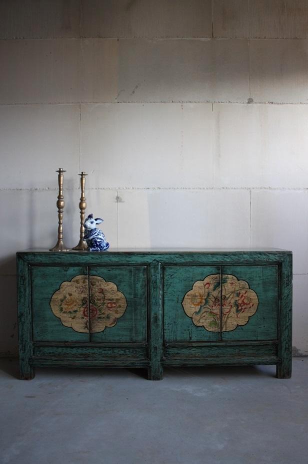 Kleurrijk Uniek Dressoir Vintage Blauw Chinese Houten Kast, Huis en Inrichting, Kasten | Overige, Nieuw, Ophalen of Verzenden