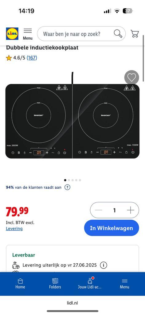 Inductiekookplaat Lidl Silvercrest, Witgoed en Apparatuur, Kookplaten, Zo goed als nieuw, Vrijstaand, Inductie, 4 kookzones, Ophalen of Verzenden