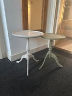 Set van 2 leuke brocante tafeltjes / bijzettafeltje, Ophalen, Minder dan 45 cm, Minder dan 55 cm, Rond