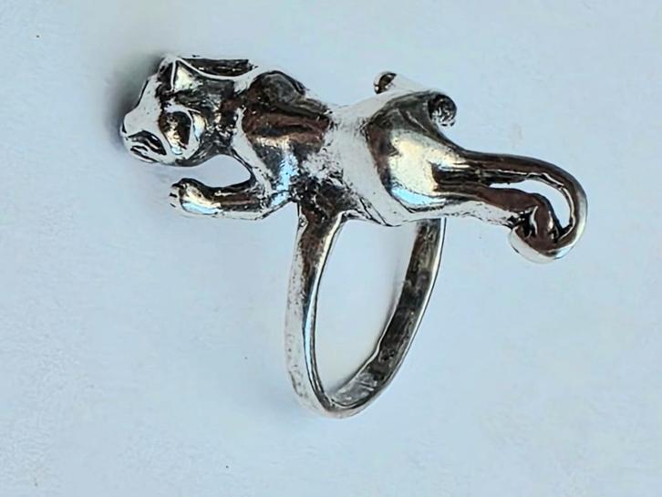 Zilveren Ring Poes, Sieraden, Tassen en Uiterlijk, Ringen, Zo goed als nieuw, Dame, Kleiner dan 17, Zilver, Zilver, Verzenden