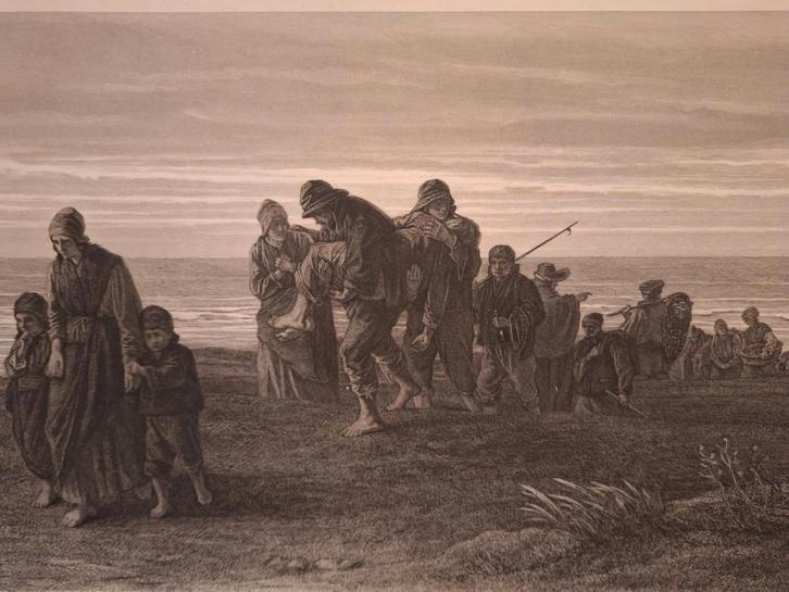 Gravure Schipbreukelingen Josef Israels, Antiek en Kunst, Kunst | Etsen en Gravures, Ophalen of Verzenden