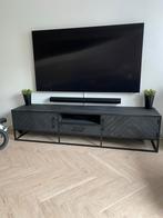 Tv meubel New York Zwart Mangohout 210 cm, Zo goed als nieuw, 200 cm of meer, Minder dan 100 cm, 25 tot 50 cm