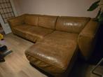 Lederen bank met lounge gedeelte cognackleur Buffelleer, 250 tot 300 cm, Gebruikt, 100 tot 125 cm, Hoekbank