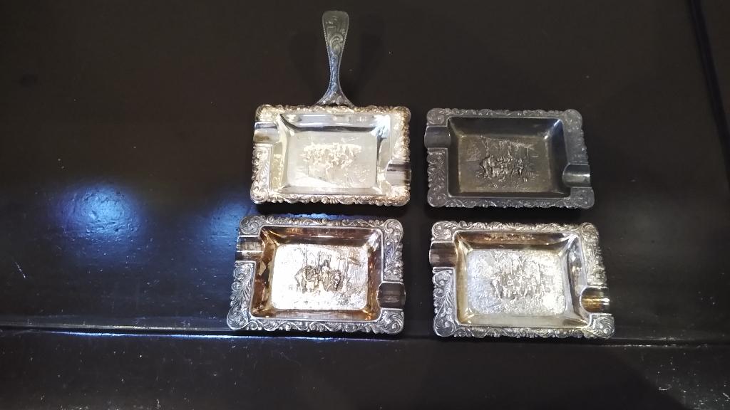 asbakjes 4 stuks verzilverd antiek oud 6 x 9 cm, Antiek en Kunst, Ophalen of Verzenden, Zilver