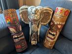 2 Indonesische tiki beelden + Indonesische olifantenkop €120, Ophalen of Verzenden