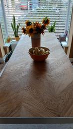 Houten Eettafel met Metalen Onderstel, Huis en Inrichting, Tafels | Eettafels, Ophalen, Gebruikt, 50 tot 100 cm, Vijf personen of meer