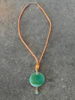 Vintage halsketting ketting groene steen, Gebruikt, Ophalen of Verzenden, Nvt, Steen of Mineraal