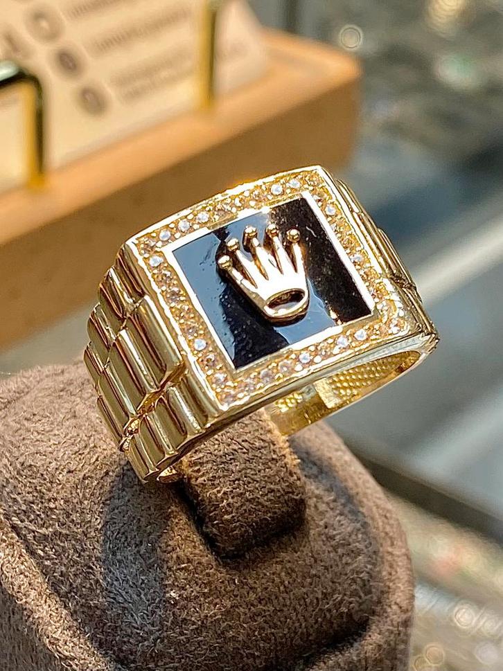 14k Gouden Rolex Ring, Sieraden, Tassen en Uiterlijk, Ringen, Nieuw, Heer, 20 of groter, Goud, Goud, Met edelsteen, Ophalen of Verzenden