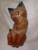 Vintage houten katten beeld, handgemaakt., Antiek en Kunst, Kunst | Beelden en Houtsnijwerken, Ophalen of Verzenden