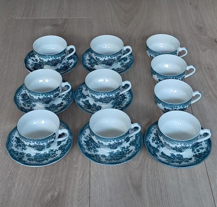 10 x Asiatic Pheasants groen Enoch Wedgwood, Antiek en Kunst, Antiek | Servies compleet, Ophalen of Verzenden