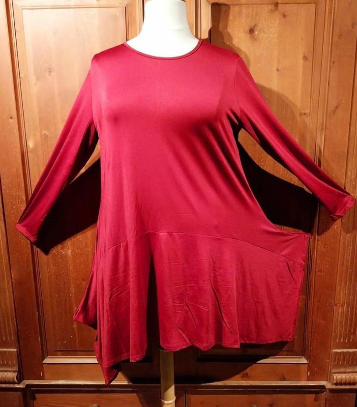 rode stretch jurk met zakken 46/48, Kleding | Dames, Jurken, Nieuw, Maat 46/48 (XL) of groter, Rood, Knielengte, Ophalen of Verzenden