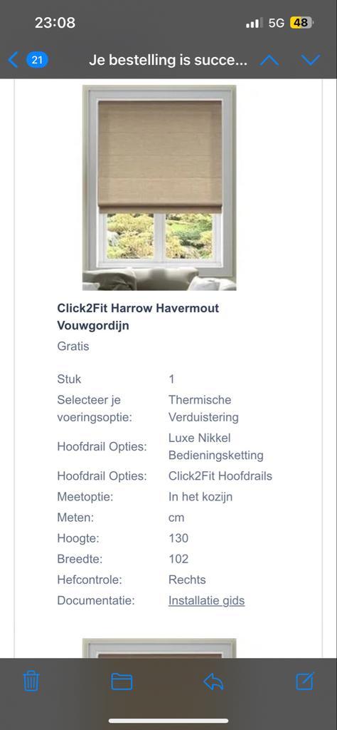 Vouwgordijn Kliksysteem - 102x130 cm, Huis en Inrichting, Stoffering | Gordijnen en Lamellen, Zo goed als nieuw, 100 tot 150 cm