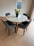 Luxe Eettafel - Goud met Marmer Blad - Colmore, Ophalen, 100 tot 150 cm, Rond, Zo goed als nieuw
