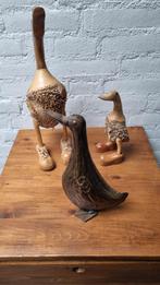 3 eenden (hout en metaal), Verzamelen, Beelden en Beeldjes, Ophalen of Verzenden, Gebruikt, Dier