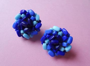 jwg Vintage 60s sixties blauw glas kralen oorbellen clips beschikbaar voor biedingen