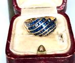 14 karaat  gouden vintage  ring saffier diamant maat 17 1/4, Blauw, Ophalen of Verzenden, Zo goed als nieuw, 17 tot 18