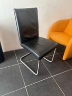 5 zwarte, echt leer, design eetkamerstoelen, Ophalen, Gebruikt, Leer