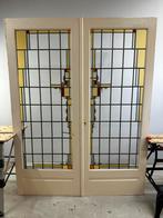 Set ensuite deuren met gebrandschilderd glas in lood, Doe-het-zelf en Verbouw, Deuren en Horren, Ophalen, 80 tot 100 cm, Binnendeur