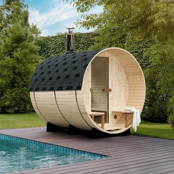 SAUNA BARREL MET PANORAMA RAAM EN HOUTKACHEL COMPLEET! 🚚 beschikbaar voor biedingen