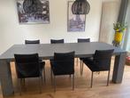eettafelset met 6 zwart leren stoelen, Huis en Inrichting, Tafels | Eettafels, Ophalen, Overige materialen, Gebruikt, Design
