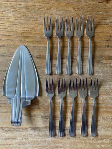 10 Vintage Gero Zilmeta 552 gebaksvorkjes + taartschep beschikbaar voor biedingen