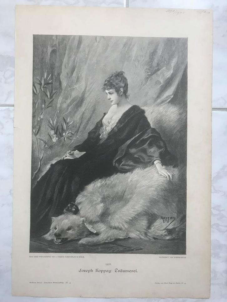 Joseph Koppay: Träumerei, 1895, or. gravure, 31x22cm. Mooi!, Antiek en Kunst, Kunst | Etsen en Gravures, Ophalen of Verzenden
