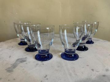 6 x Waterglazen Glazen Wijnglazen Art Deco1930  Blauwe voet beschikbaar voor biedingen