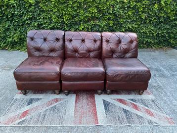 Chesterfield bruin leren generfde elementen bank !!! beschikbaar voor biedingen