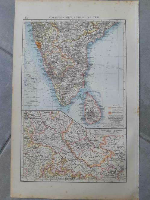 135 / Zuid India en Ceylon Schitterende litho uit 1899, Antiek en Kunst, Kunst | Litho's en Zeefdrukken, Ophalen of Verzenden