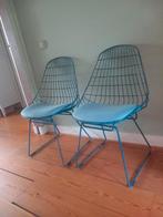 Pastoe wired draadstaal stoelen met zitkussens, Ophalen, Twee, Blauw, Zo goed als nieuw