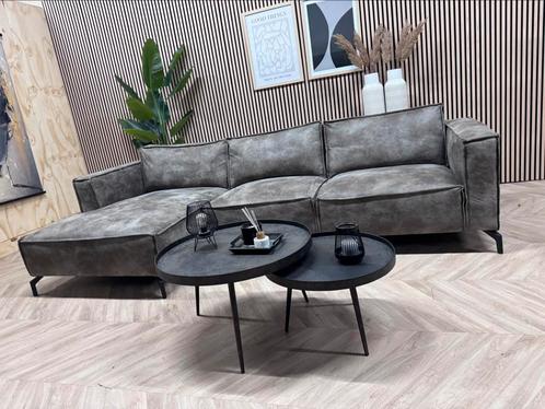ZGAN Hippe Eco Lederen Hoekbank - Gemêleerd Grijs - 305x160, Huis en Inrichting, Banken | Bankstellen, Zo goed als nieuw, Hoekbank