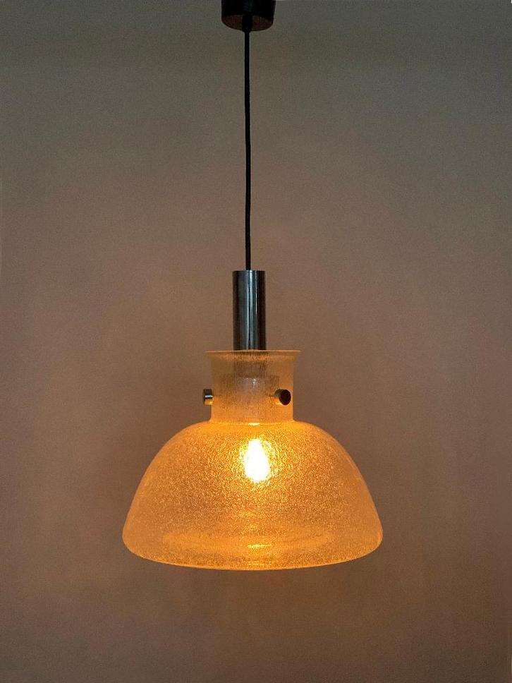 Vintage design hanglamp ijs glas Doria retro, Huis en Inrichting, Lampen | Hanglampen, Gebruikt, 75 cm of meer, Glas, Metaal, Ophalen of Verzenden