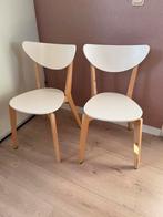 2 eetkamerstoelen - Wit met Houten Poten, Huis en Inrichting, Ophalen, Gebruikt, Twee, Wit