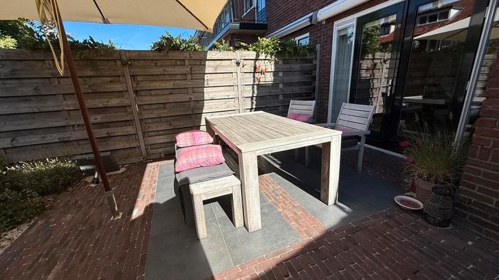 Rough tuinset bank stoelen en tafel., Tuin en Terras, Tuinsets en Loungesets, Zo goed als nieuw, Tuinset, Hout, 5 zitplaatsen